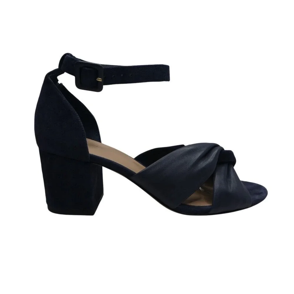 Diane von Furstenberg Pasedena Block Heel Sandals‎ Women 7.5M Navy Suede Twist